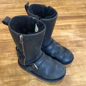 Little Girls size 11 Ugg Black leather Moto boots